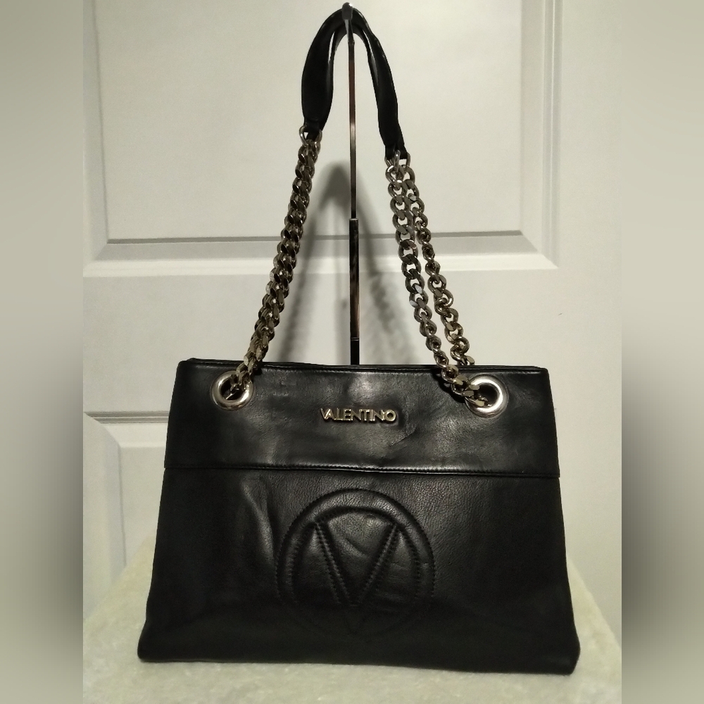 Authentic Valentino Black Leather Chain Shoulder Bag